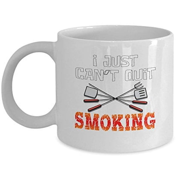 Grill 11 oz Coffee Mug - I Just Can't Quit Smoking White Ceramic Gift