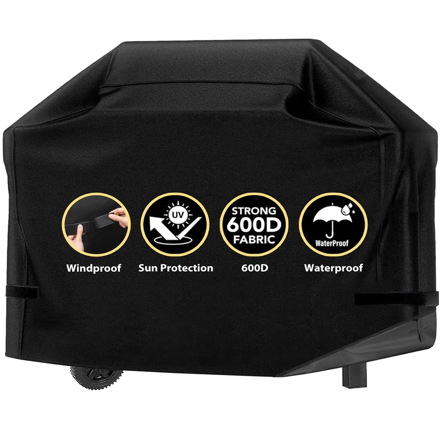 Grill Cover, 58 inch BBQ Gas Grill Cover for Outdoor Grill, Waterproof, Anti-UV, Rip-Proof, Fade Resistant Material, Barbecue Cover with Hook-and-Loop Straps Adjustable Hem Drawstring, Black