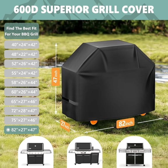 Grill Cover 82 Inch - Extra Large Gas BBQ Cover for Outdoor Grill - 600D Outside Barbecue Covers Waterproof Heavy Duty for , Dyna-glo, , , Brinkmann, Monument and More
