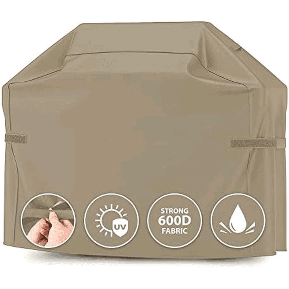 Grill Cover, BBQ Outdoor Grill Covers, Charcoal, Gas Grills, Waterproof, Rip-Proof, Weather-Resistant, Anti-UV, Barbecue Cover for Weber, Genesis, Charbroil, Nexgrill, etc (Tan, 60 Inch)