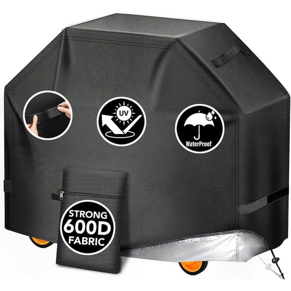Grill Cover for Outdoor Grill,600D Heavy Duty Waterproof Oxford Fabric BBQ Cover,Teencool 52" Gas Grill Covers for Outside with Adjustable Drawstring & Strip,2 Handles,Storage Bag