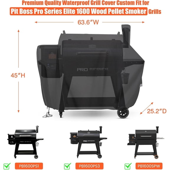 Grill Cover for Pit Boss Competition Series 1600, Pro Series 1600 Elite Wood Pellet Grill, PB1600CS, PB1600PS2, PB1600PSE, 600D Heavy Duty Waterproof Fade Resistant Pit Boss 1600 Grill Cover