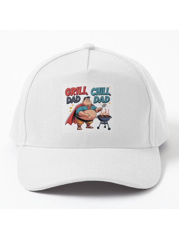 Grill Dad Chill Dad Baseball Cap, Superhero BBQ Father Figure Design, Classic Hat