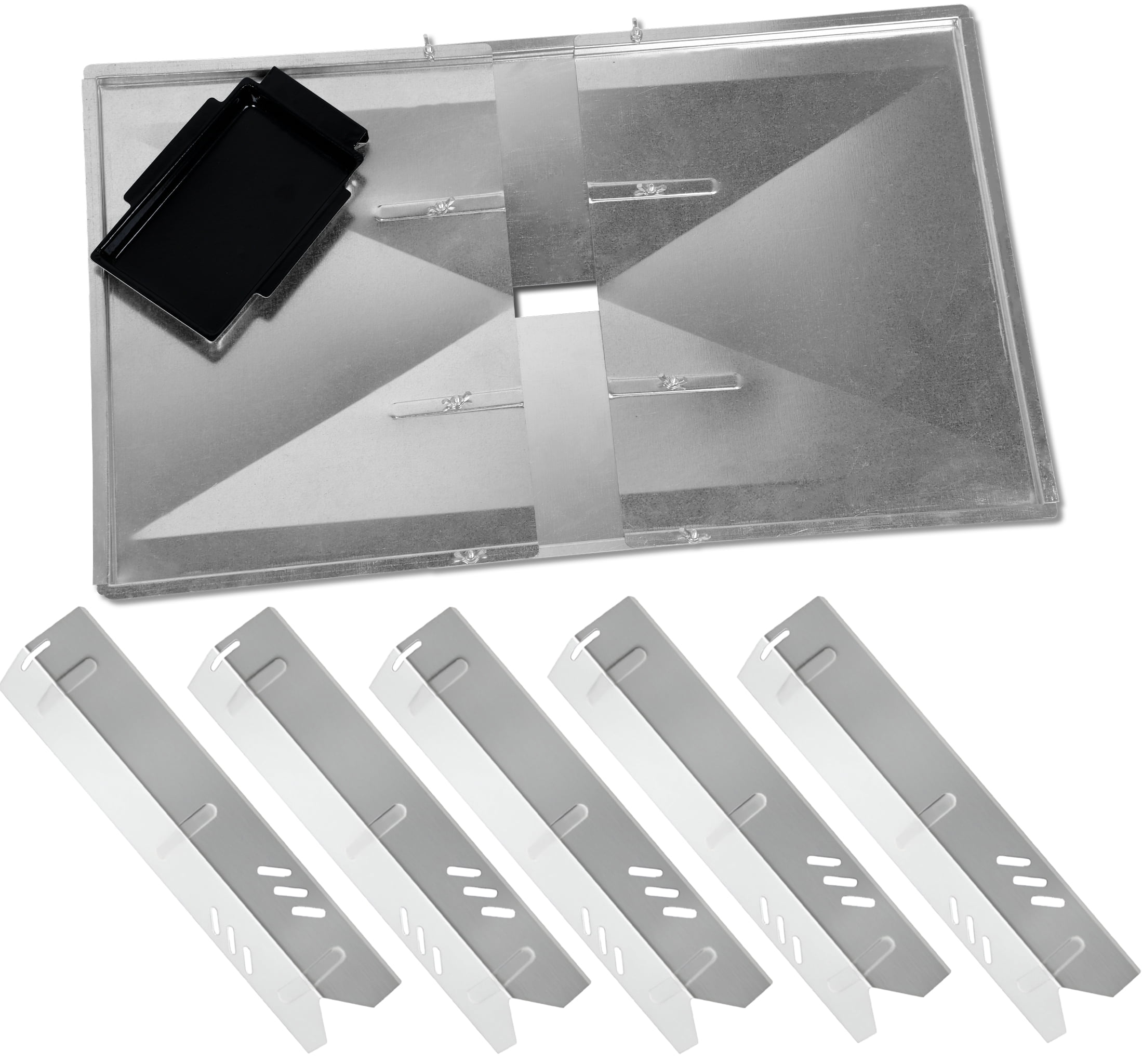 Grill Drip Pans Adjustable Grease Tray (27" to 30") and Heat Plates Set (5 Pack) for DynaGlo