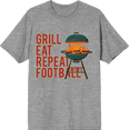 thumbnail image 1 of Grill, Eat, Repeat, Football Adult Heather Gray Crew Neck Short Sleeve Tee-Medium, 1 of 4