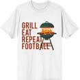 thumbnail image 1 of Grill, Eat, Repeat, Football Adult White Crew Neck Short Sleeve Tee-Small, 1 of 4