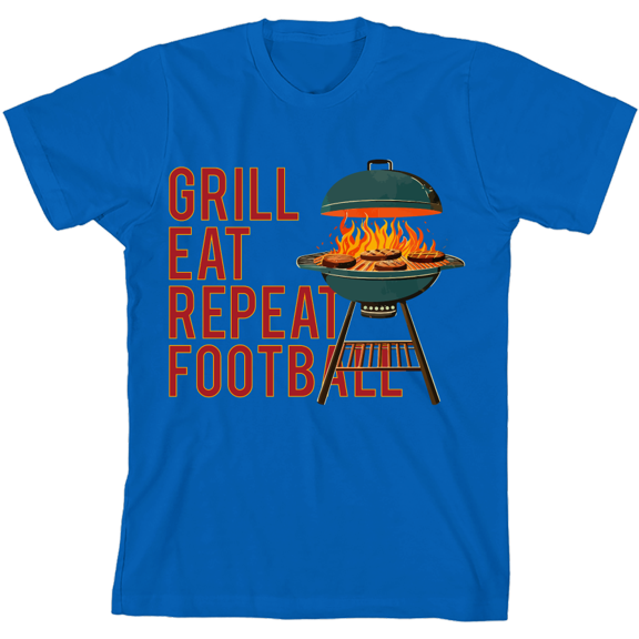 Grill, Eat, Repeat, Football Youth Natural Crew Neck Short Sleeve Tee-XL