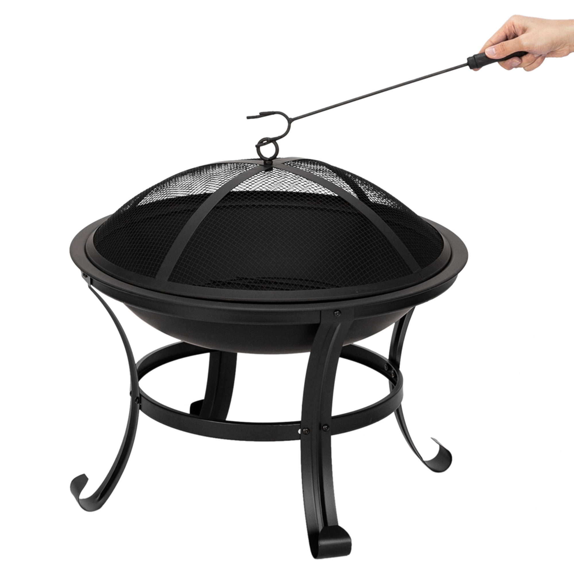 Grill Fire Pit, 22 Inch Outdoor Bonfire Wood Burning Fire Bowl with Log
