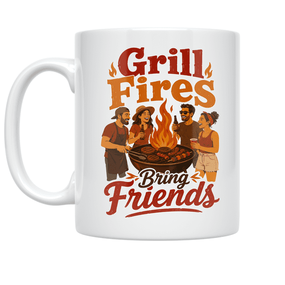 Grill Fires Bring Friends - Grilling Enthusiast - 11 oz Ceramic Coffee Mug