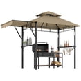 thumbnail image 1 of Grill Gazebo, Sturdy Steel Frame Canopy Shelter with Side Awning Shelves,4 LED Lights,10 Hooks & Bottle Opener, Weather-Resistant Grilling Canopy for Patio Backyard Garden, Khaki, 1 of 8