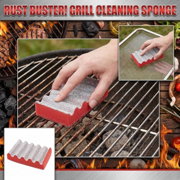 Grill Grate Cleaning Sponge, Heavy Duty BBQ Mesh Scrubber for Rust Removal, Professional Scouring Pad for Outdoor Garden Cooking, Multi-Surface Kitchen Scraper Tool