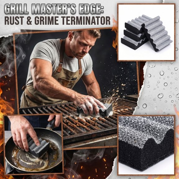 Grill Grate Cleaning Sponge, Heavy Duty BBQ Mesh Scrubber for Rust Removal, Professional Scouring Pad for Outdoor Garden Cooking, Multi-Surface Kitchen Scraper Tool