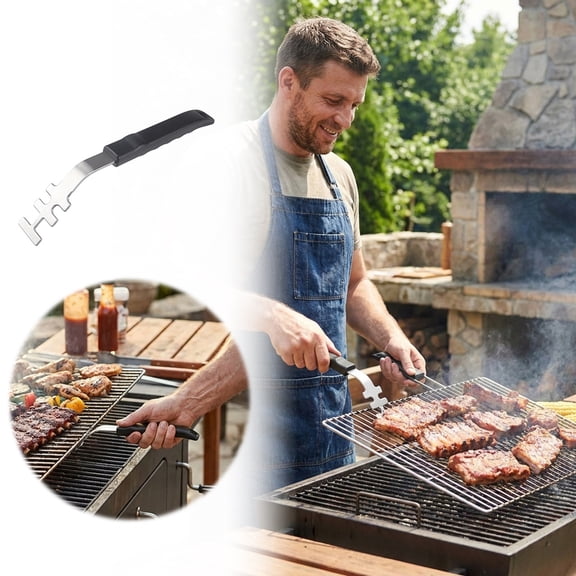 Grill Grate Lifter Tool Multifunctional Stainless Steel Barbecue Grill Grate Lifter Heavy Duty Oven Rack Puller Hook Camping Kitchen Grate Lifter Tool and Charcoal & Gas & Smoke Grills