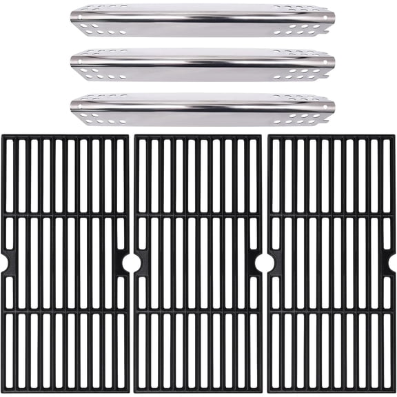 Grill Grate Parts for 3 Burner Models (463343015, 463335115, 463370015), Cast Iron Cooking Grid Grates, Heat Shield Plate Tents for Grill Replacement Parts.