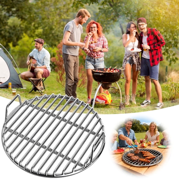 Grill Grates Replacement, Stainless Steel Grill Grate, Extra Thick Round Cooking Grates Replacement with Handle for Charcoal Smoker Campfire Picnic Outdoor Cooking(16in)