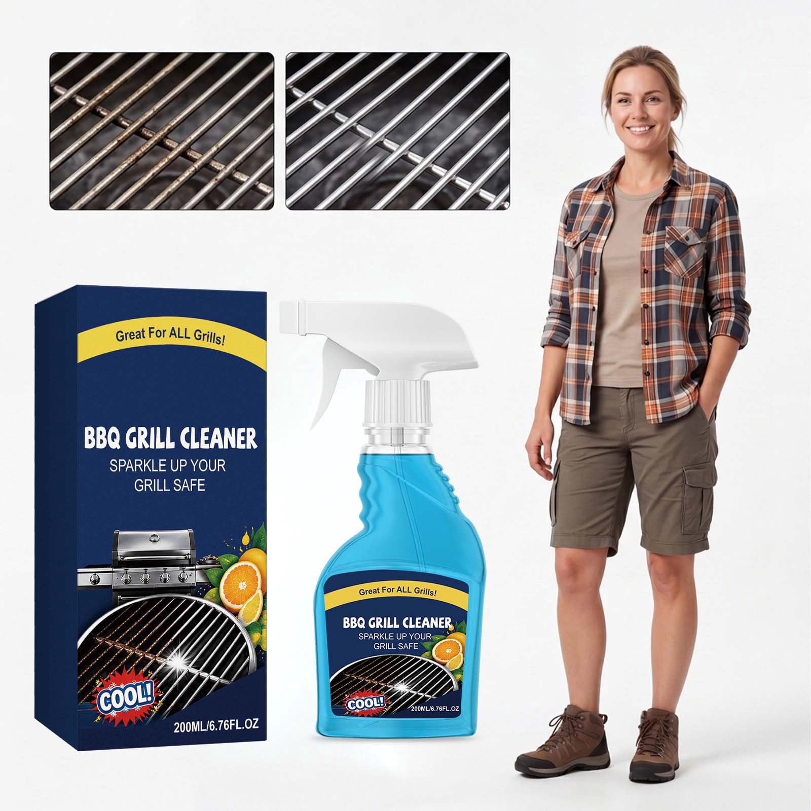Grill Grease Remover Spray,Concentrated Citrus Scent BBQ Cleaner,Sanitizing Heavy Duty Degreaser for All Grills,Ovens and Outdoor BBQs,6.76 fl oz
