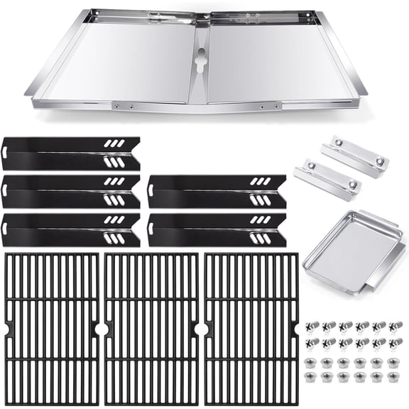 Grill Grease Tray Replacement Parts for Dyna Glo DGF510SBP, DGF510SSP, Backyard Grill BY13-101-001-13, GBC1460W and BHG Grill Parts, Adjustable 24''-30'' Grill Drip Pan, Cooking Grates, Heat Plates.