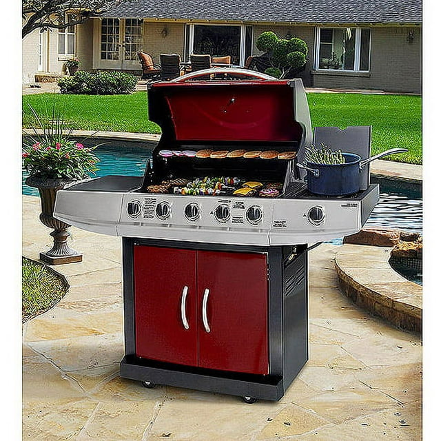 Grill King 5-Burner Gas Grill with Side Burner, Red
