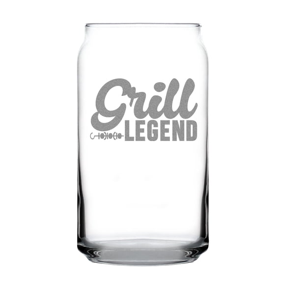 Grill Legend 16oz Can-Shaped Pint Glass, Hand Engraved, Unique BBQ Gift, Personalized Drinkware, Custom Etched Father's Day Gift