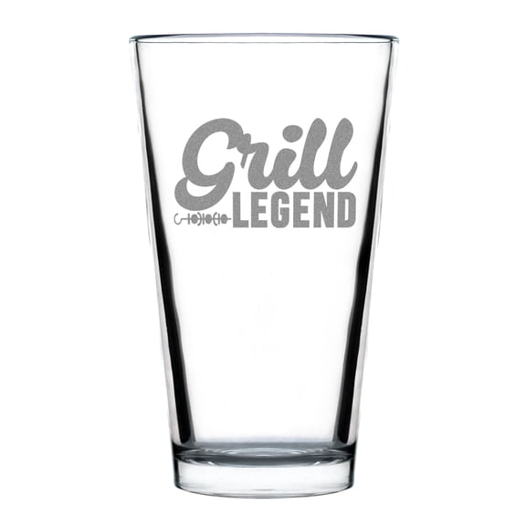 Grill Legend Pint Glass, Hand Engraved 16oz, Funny Gift for BBQ Lover, Personalized Drinking Glassware, Custom Engraved Beer Glass