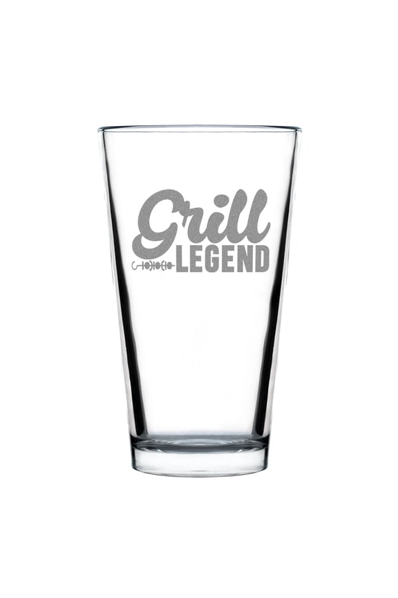 Grill Legend Pint Glass, Hand Engraved 16oz, Funny Gift for BBQ Lover, Personalized Drinking Glassware, Custom Engraved Beer Glass