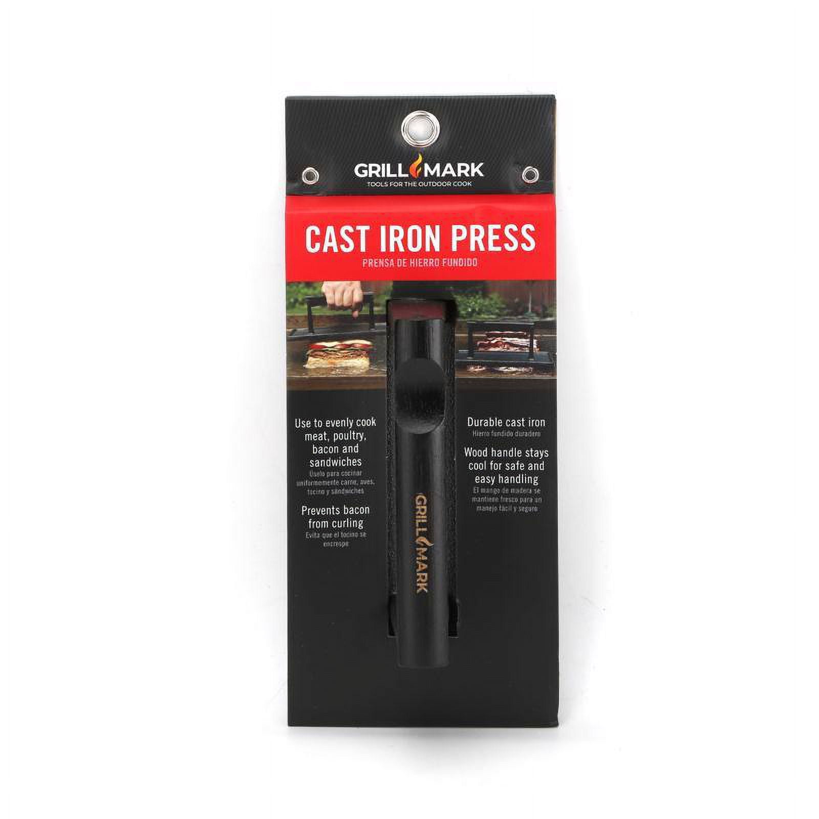 Grill Mark Black Cast Iron & Wood Meat Press
