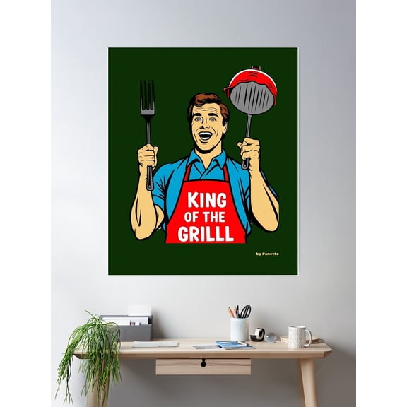 Grill Master - Appy Bbq Cartoon Man Part I Poster Wall Art, Modern Wall Decor For Living Room Bedroom, 12x18 UNFRAMED