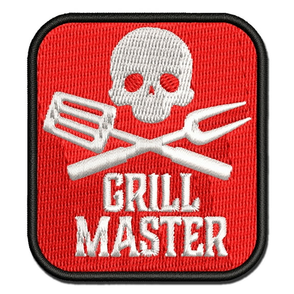 Grill Master BBQ Barbeque Skull Applique Multi-Color Embroidered Iron-On Patch - 2.0 Inch Mini