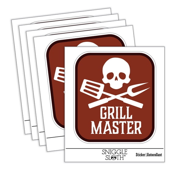 Grill Master BBQ Barbeque Skull Car Window Bumper Water Bottle Phone Tablet Laptop Waterproof Vinyl Decal Sticker Set 5-Pack - Gloss Finish - 3.0"