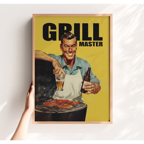 Grill Master Retro BBQ Bar Man Cave Wall Decoration, Unframed Paper Poster 8x10in