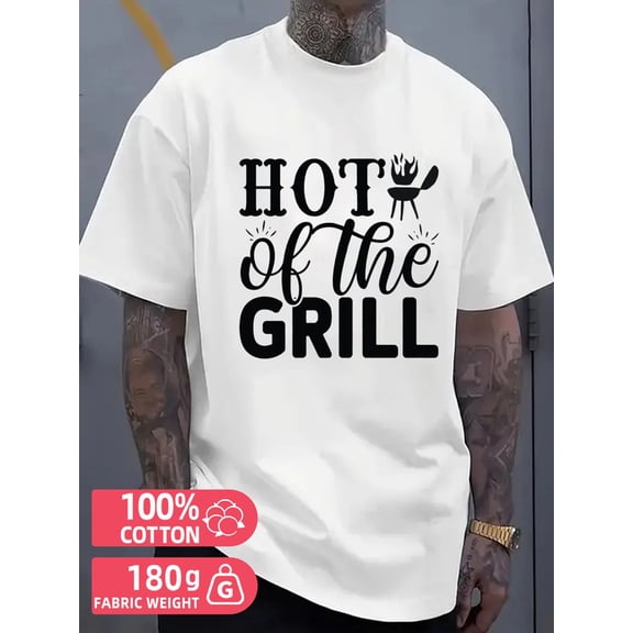 Grill Master Tee men's white 180G 100% Cotton perfect for summer outdoor activities and leisure wear Casual Unisex Shirt Graphic tshirts Vintage Unisex Shirt Printed tshirts