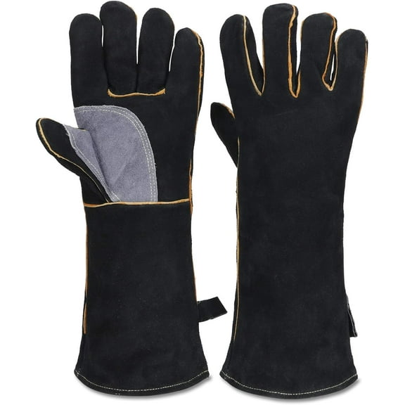 Grill Master's Heat Shield Mitts, Four-Layer Fireproof Protection, Double Leather Reinforced, Adjustable Cuffs for Enhanced Safety, Your Ultimate Companion in High Heat