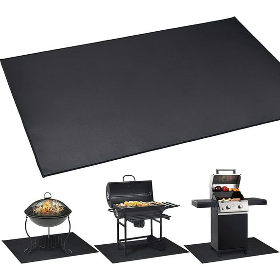 Under Grill Mat, 15.8*24inch BBQ Floor Mats, Deck Patio Protector Mat, Indoor Fireplace Mats Fire Pit Mats, Fire Resistant, Water Resistant, Oil Proof, Easy to Clean Reusable Outdoor Grill Mat, Black