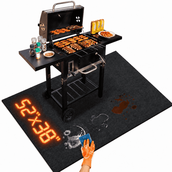 Ocalpur Grill Mat, 52"38"for Outdoor Grills, BBQ Floor Mats, Fireproof & Oil-Proof Mat, Anti-Slip, Easy Clean, Reusable Custom Cut for Decks, Patios, Indoor Fireplace Mats