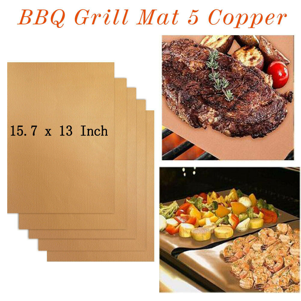 Grill Mat Set of 6-100% Non-Stick BBQ Grill Mats, Heavy Duty, Reusable, and Easy to Clean - Works on Electric Grill Gas Charcoal BBQ 15.75 x 13-Inch 5 Pcs Solid Mat (copper) - image 1 of 6