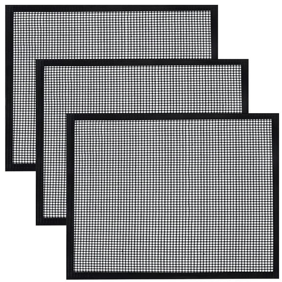 Grill Mesh 3PCS, Non-Stick BBQ Mats for Outdoor Grill, Heat Resistant, Reusable Grill Screen 15.7"x13", Black Edges
