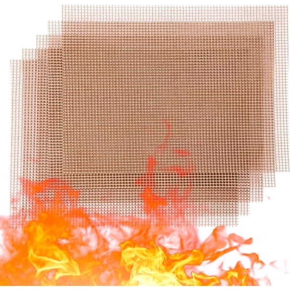Grill Mesh Mat - Set of 5 Non-Stick Mesh Grill, Mesh Grill Mat for Outdoor BBQ Accessories, Grill Topper for Outdoor Grill, Even Heating, Easy Clean-Up, Reusable and Durable, Brown