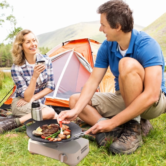 Grill Pan under $5! Xqxayjr Circular Cast Iron Grill Pan, Non-Stick Baking Tray, Outdoor BBQ Griddle, Portable Roasting Pan, Camping Cooking Pan, Universal Stove Top