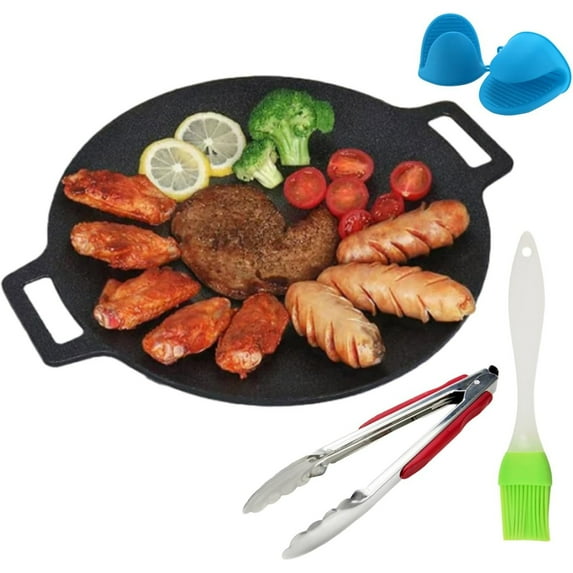 Grill Pan Multifunctional Non-Stick Korean Barbecue Pan for Baking Griddle with Double Handle Portable Home Kitchen Camping Travel 1pc