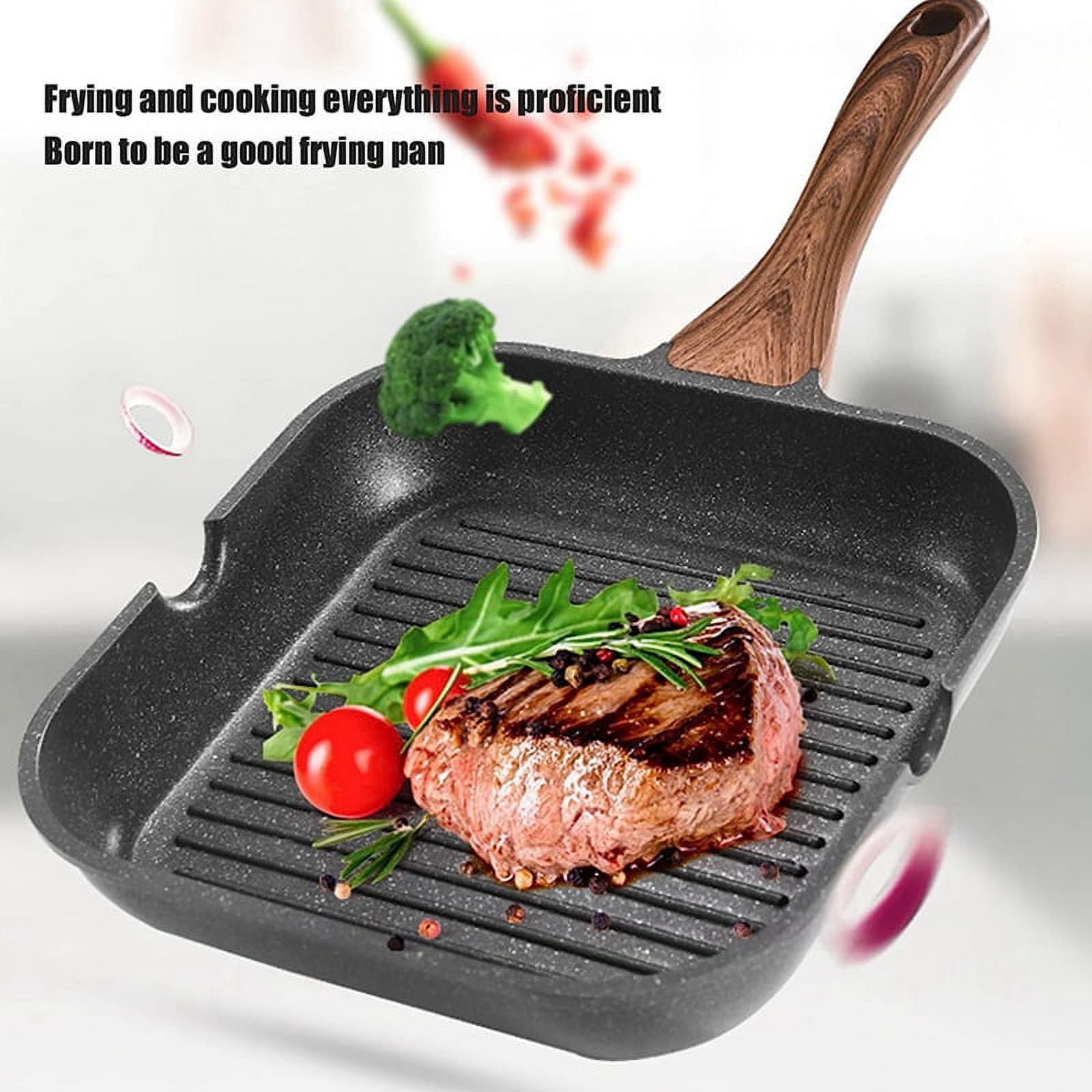 Grill Pan for Stove Tops, Nonstick Induction Pan Aluminum Induction Steak Bacon Pan Frying Pan for Gas, Ceramic,24cm