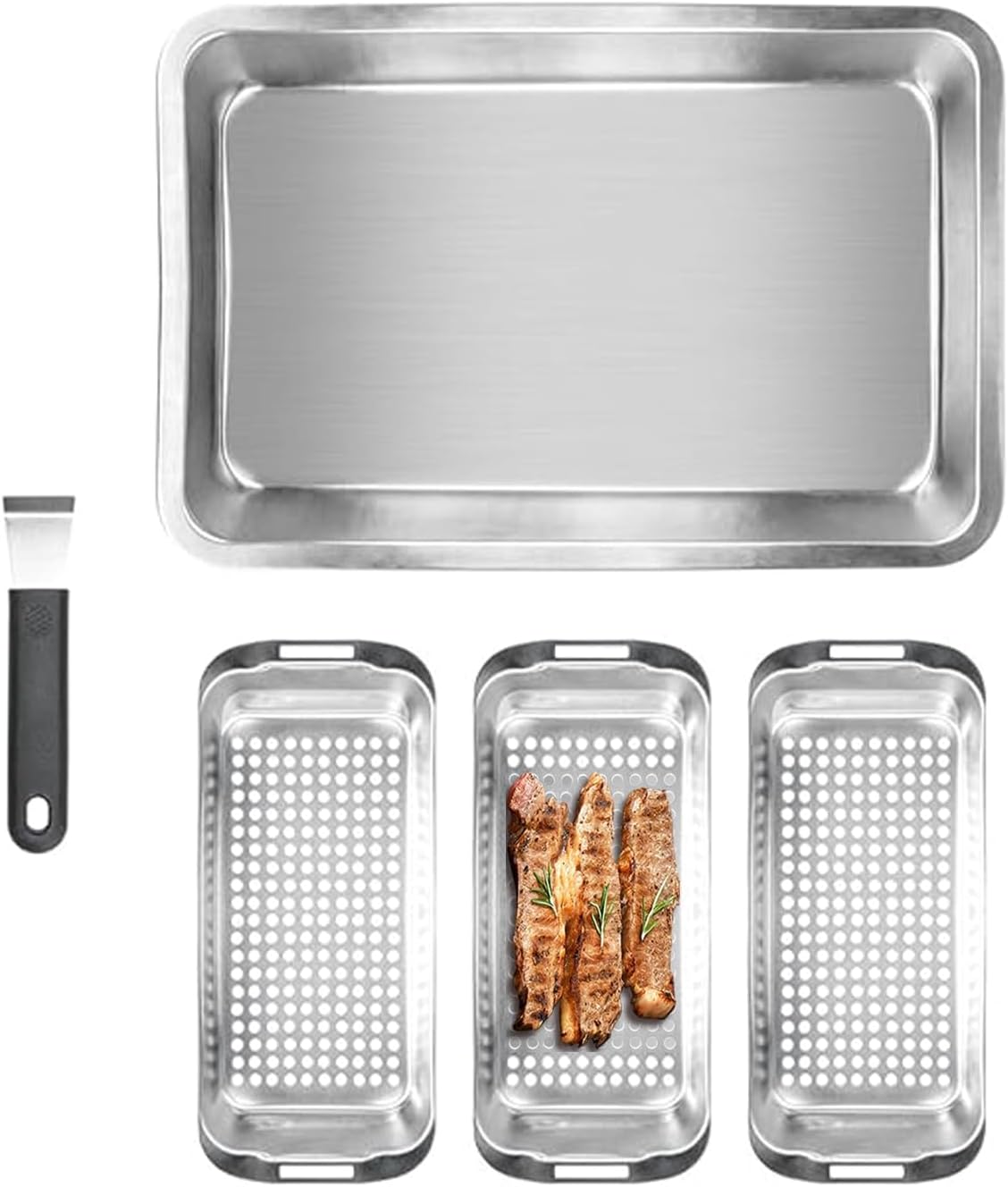 Grill Pans for Outdoor Grill3 Grilling BasketsServing Tray Clipon