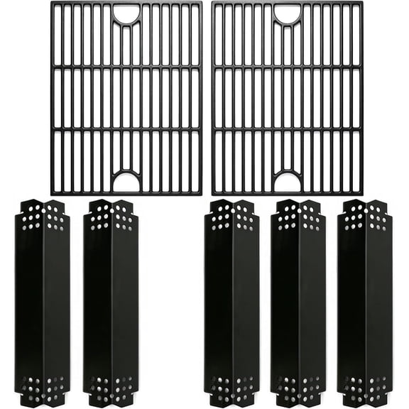 Grill Parts for Home Depot Nexgrill 4 Burner 720-0830H, 5 Burner 720-0888N, 720-0888 Gas Grill Models, Porcelain Steel Heat Plate Flame Tamer + 13 x 17 Cast Iron Grill Grates