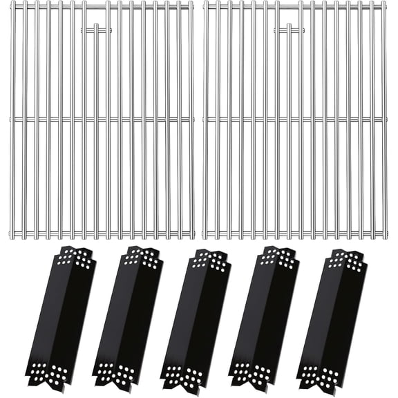 Grill Parts for Home Depot Nexgrill 4 Burner 720-0830H, 5 Burner 720-0888N, 720-0888 Grill, Porcelain Steel Heat Plates, Stainless Steel Grill Grates, Replacement Parts for Nexgrill 5 Burner