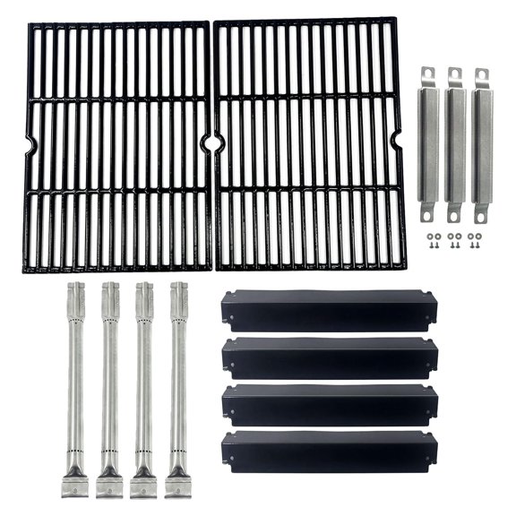 Grill Parts Kit DG166 for Charbroil 463268606 463268007 463268008 463244011, Uniflame GBC750W; 4 Stainless Steel Burners, 3 Carry-over Tubes, 4 Heat Plates, 2 Porcelain Cast Iron Cooking Grids
