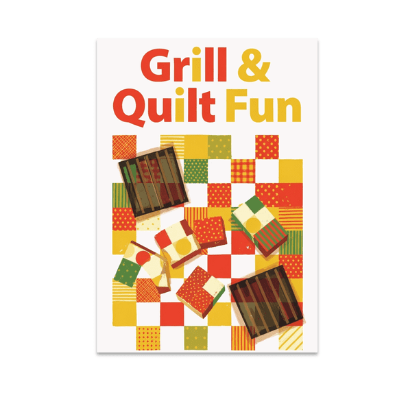 Grill & Quilt Fun Picnic Scene - Summer BBQ Enthusiast - 13x19 Poster Print