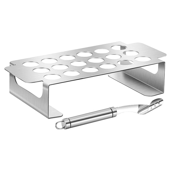 Grill Rack with Corer Tool, Popper Holder, Chili Pepper Corer Tool, 18 Holes Stainless Steel Drumstick Chicken Wings Roaster for BBQ Smoker and Oven(Silver)