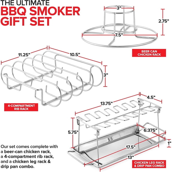 Grill Racks, Chicken Leg Rack Drumstick Holder, Beer Can Chicken Holder Butt Stand, BBQ Smoke Rib Rack, Smoker Accessories Gifts For Men, Smoking and Grilling Gift Set