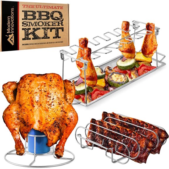 Grill Racks, Chicken Leg Rack Drumstick Holder, Beer Can Chicken Holder Butt Stand, BBQ Smoke Rib Rack, Smoker Accessories Gifts For Men, Smoking and Grilling Gift Set