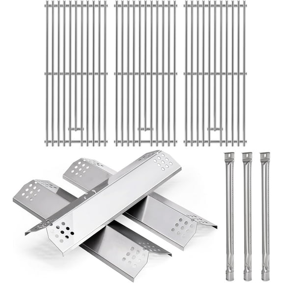 Grill Replacement Part for 3-Burner Gas Grills, Stainless Steel Cooking Grates, Heat Plates, Burners for Grill Parts