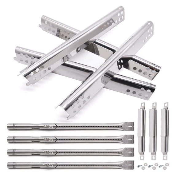Grill Replacement Parts for Charbroil 463344015, 463343015, 463433016, 463240015, 463432215 Gas Grill, Stainless Steel Heat Plate Shields, Crossover Tubes Burner for Charbroil 4 Burner